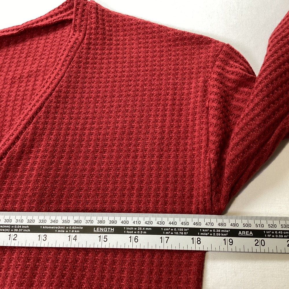 Inwech L NWT Red Waffle Knit Tie Front Button Down Long Sleeve Thermal Top Boho - Picture 6 of 7